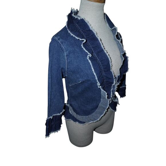 Pewter 90s Y2K Denim Cropped Ruffle Blazer Jacket Women’s M J.Lo Streetwear - Picture 4 of 13